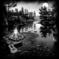 Озеро костёр гитара